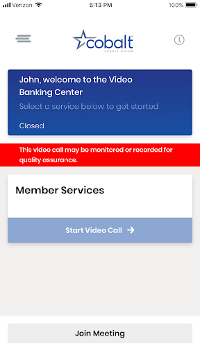 Cobalt Video Banking Screen 2