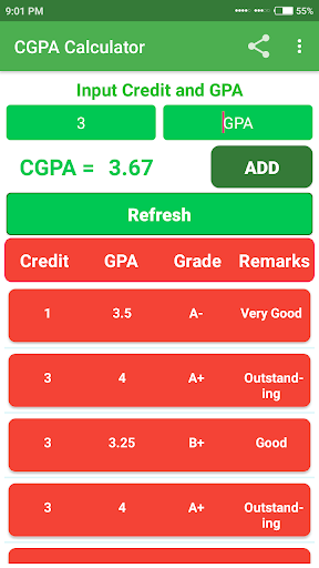 CGPA Calculator Screen 2