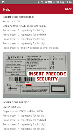 RADIO CODE for RENAULT Screenshot