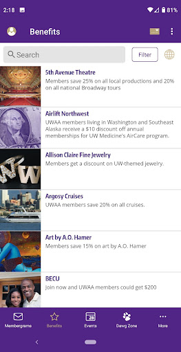 Android application UW Alumni Association screenshort