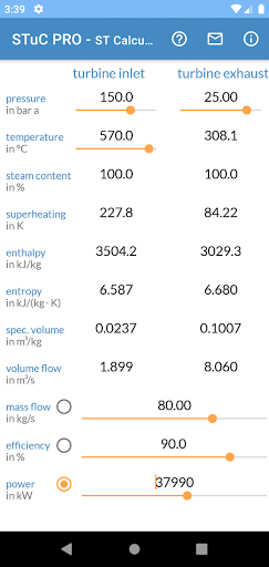 Steam Turbine Calculator PRO Screen 2
