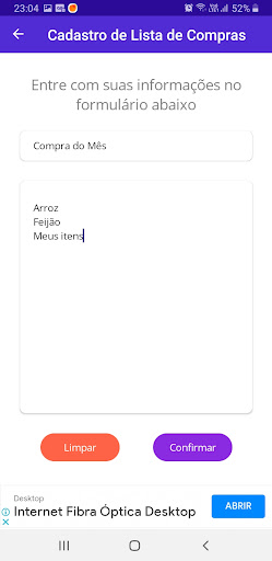 WMarket - Lista de Compras Screen 2