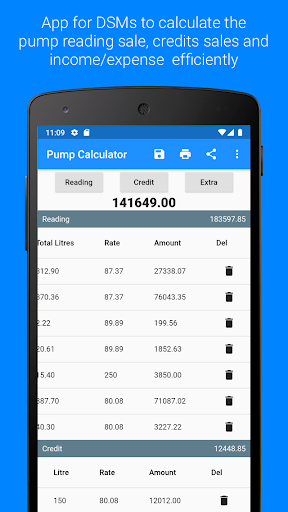 Android application Fuel Pump Calculator screenshort