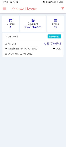Android application Kasuwa Livreur screenshort