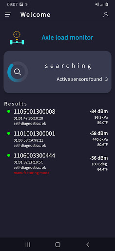 Android application Axle load monitor screenshort