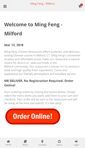 Android application Ming Feng Milford Online Order screenshort