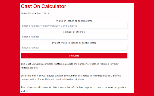 Quilt Calculators Screen 2