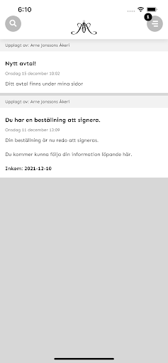 Android application Arne Jonssons Åkeri screenshort