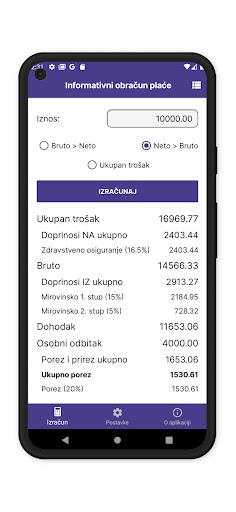 Android application Kalkulator Plaće screenshort