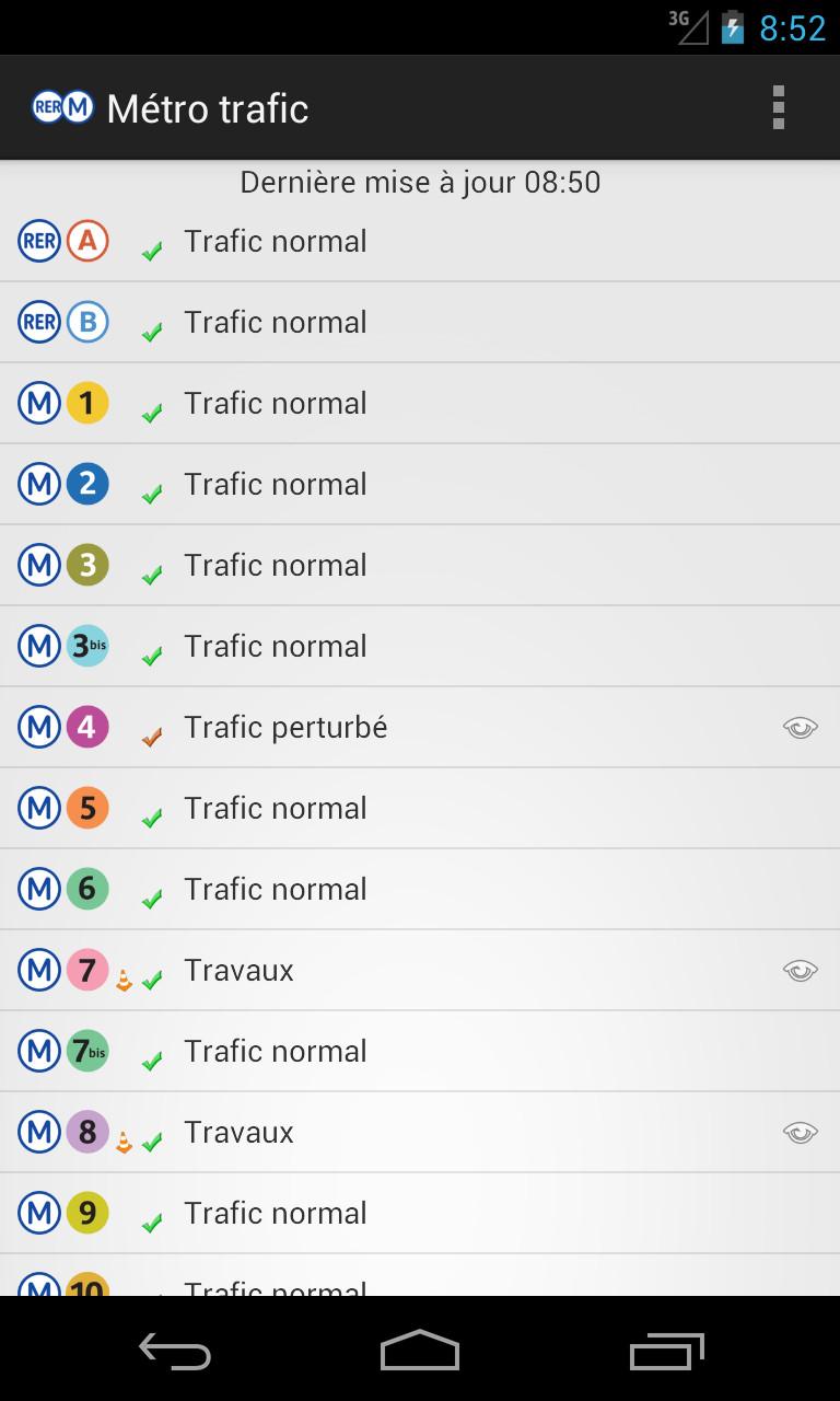 Android application Métro trafic screenshort