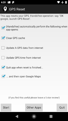Android application GPS Reset (handsfree) screenshort