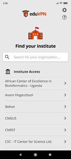 Android application eduVPN screenshort