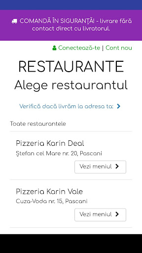 Android application Pizzeria Karin screenshort