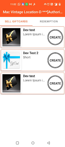 My e gift cards Screen 2