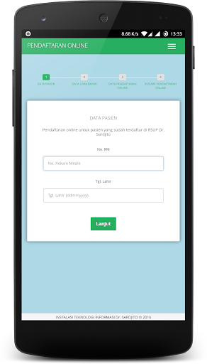 Pendaftaran Online Dr.Sardjito Screen 2