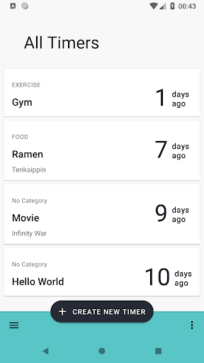 Android application SinceTimer - last time tracker screenshort