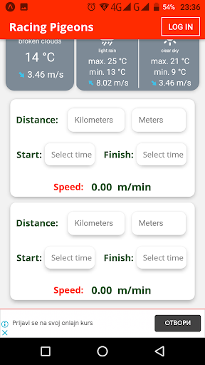 Racing Pigeons-Results&Weather Screen 3