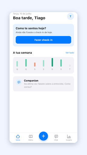 Tela inicial do Companion com check-in de humor e resumo da semana