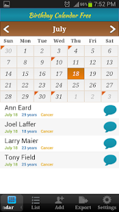 Birthday Calendar & Reminder Screenshot