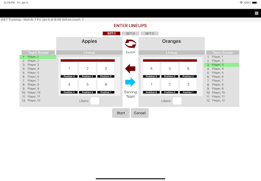 ISET Volleyball E-Scoresheet Screen 3