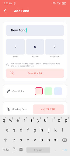 Android application Crabifier v2 - Pond Management screenshort