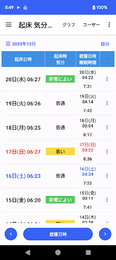 Android application 起床時間 気分 記録メモ screenshort