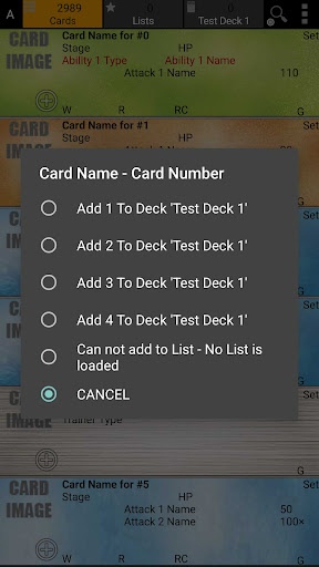 Database for PK Cards Screen 3
