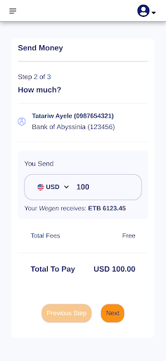 Wegensend - Money Transfer App Screen 3