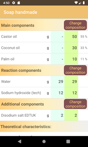 Soap Calculator Screen 2