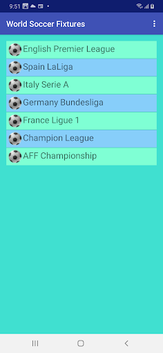 Android application World Soccer Fixtures screenshort