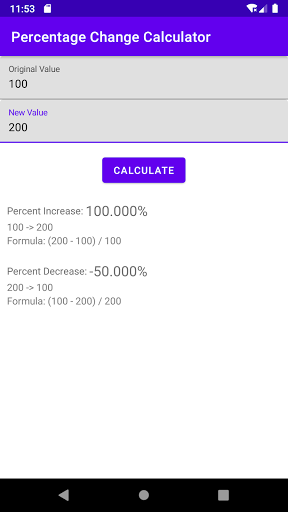 Percentage Change Calculator Screen 2