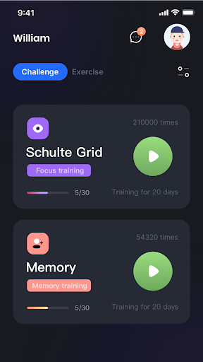 Android application Schulte Table brain reaction screenshort