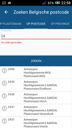 Postcode Belgische Screen 3