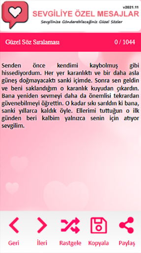 Android application Sevgiliye Kısa - Uzun Mesajlar screenshort