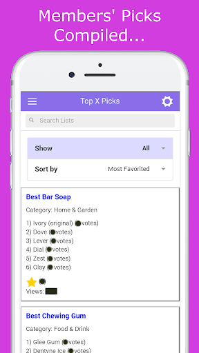 Android application Top X Picks screenshort