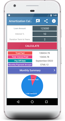 Loan Amortization Calculator Screen 3