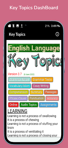 Android application Key Topics (Wassce) screenshort