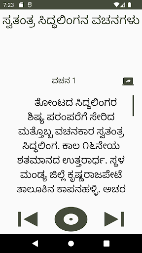 Android application ಸ್ವತಂತ್ರ ಸಿದ್ಧಲಿಂಗೇಶ್ವರ ವಚನಗಳು screenshort