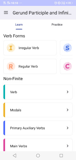 Android application Verbs and Verb Forms screenshort