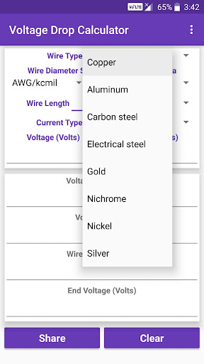 Android application Voltage Drop Calculator screenshort