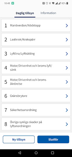 Android application ABUS Daglig kontroll screenshort