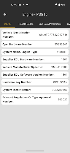 Android application ScanMyOpelCAN screenshort