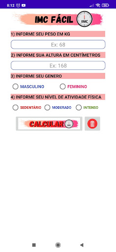 Android application IMC FÁCIL screenshort
