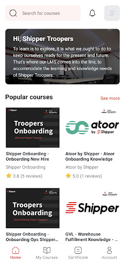 Android application Shipper University screenshort