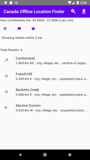 Canada Offline Location Finder Screen 2