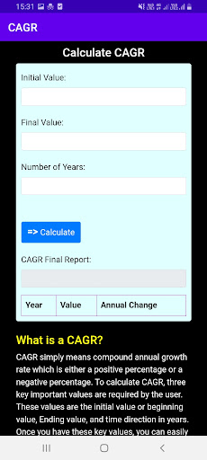 CAGR Calculator Screen 2