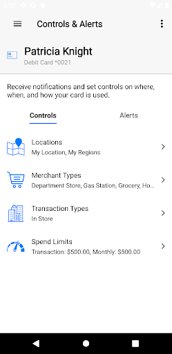 Dollar Bank Card Control Screen 3