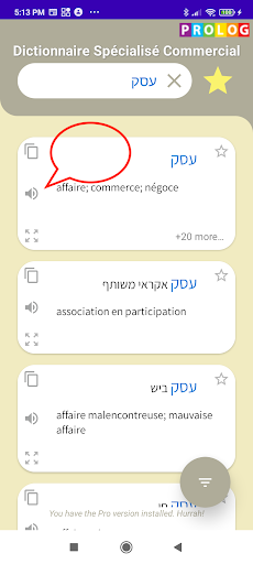 Hebrew-French Business Dict. Screen 2