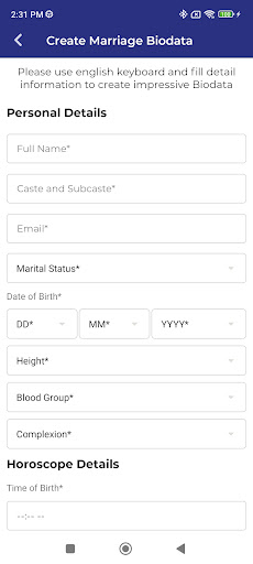 Create Biodata Screen 2