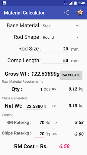 Material Calculator Screen 2